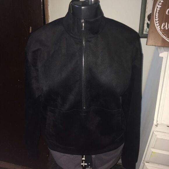 M Magaschoni black suede cropped M pullover - Picture 1 of 3